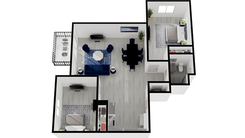 Floor plan for 2 beds, 1 bath, 1042 sqft